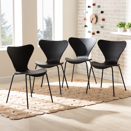 Baxton Studio Jaden ModernBlack Plastic and Black Metal Dining Chair Set , PK4 194-4PC-12030-ZORO